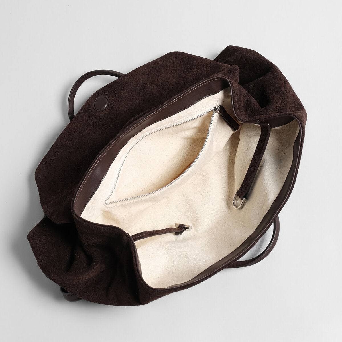 Suede Leather Oversized Tote Bag - Chocolate