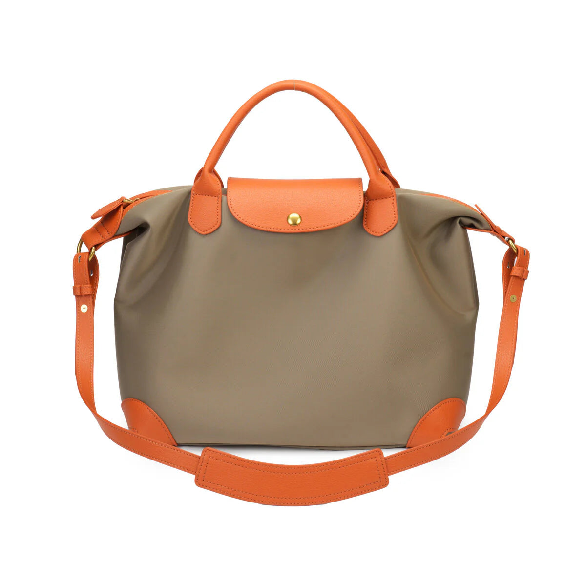 BAMEI Large Capacity Water-Resistant Nylon Handbag with Genuine Leather Trim - Khaki