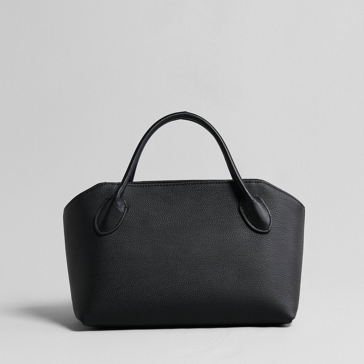 Pebbled Leather Structured Bowling Bag - Black