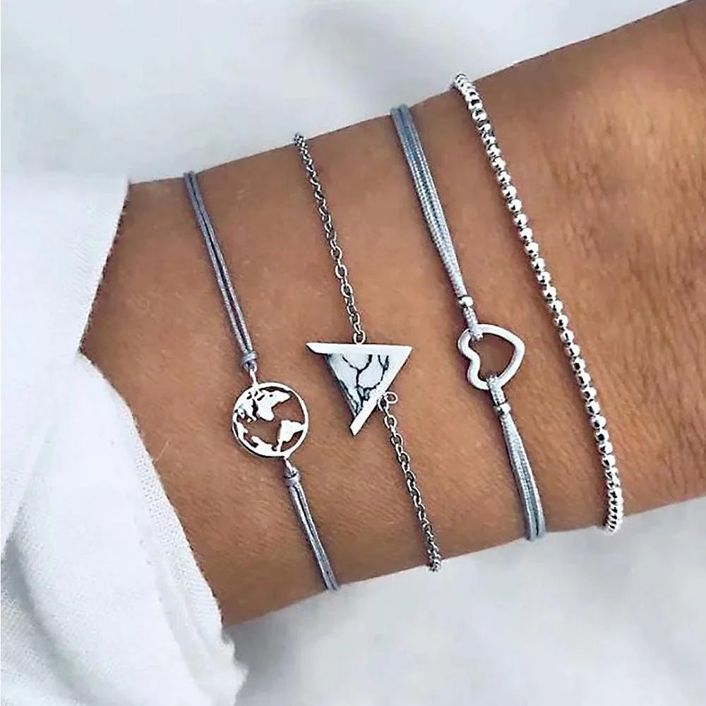 Bohemian 4-Piece Charm Bead Bracelet Set
