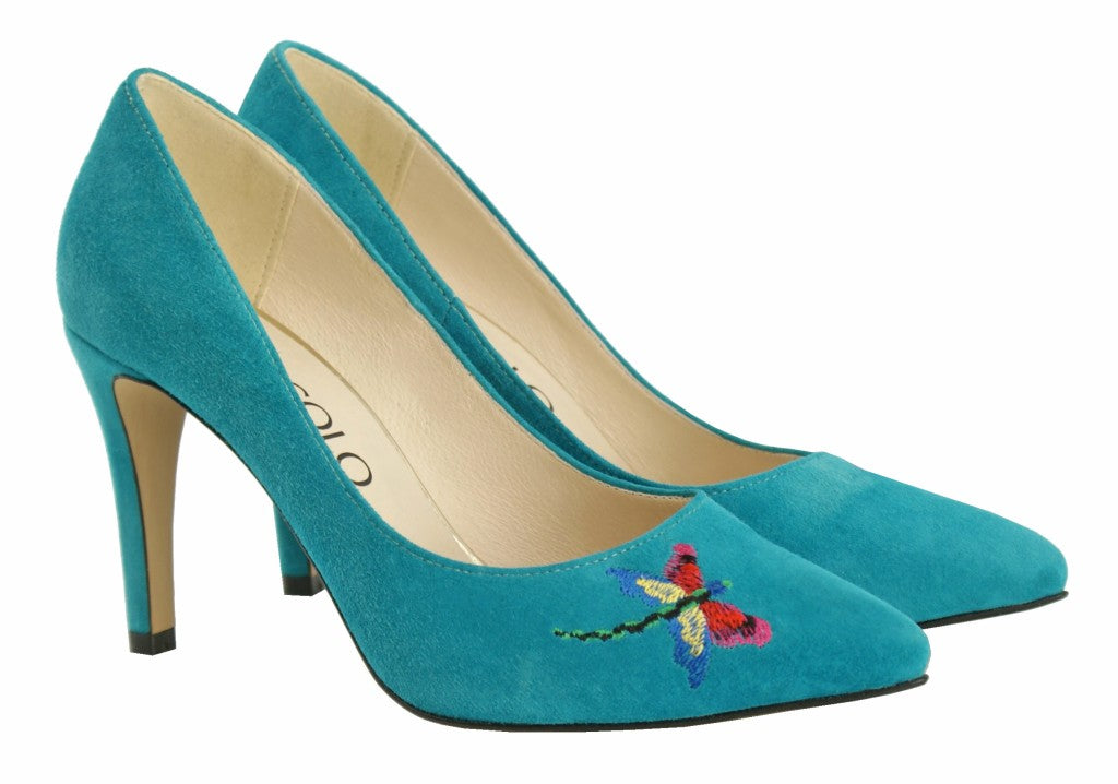 Bosccolo Womens Heels Embroidered - Turquoise