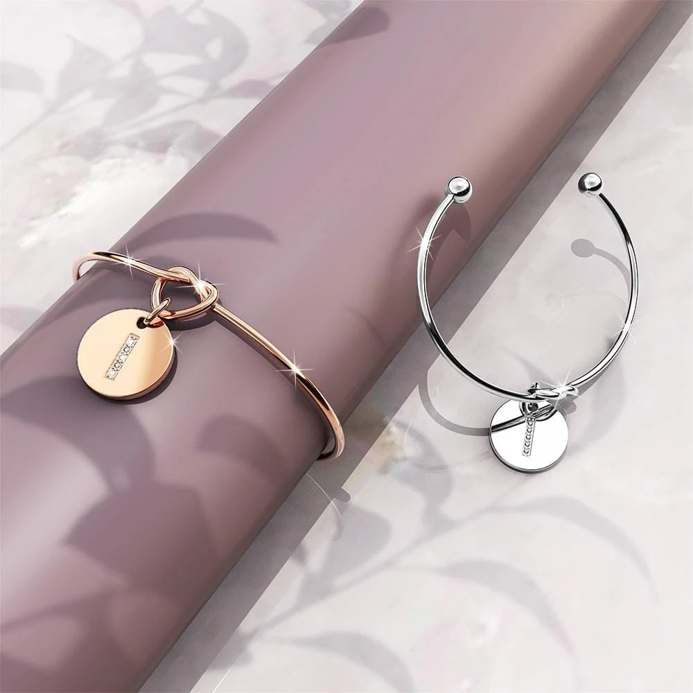 Bullion Gold Fancy Alphabet Letter Initial Bangle in Rose Gold