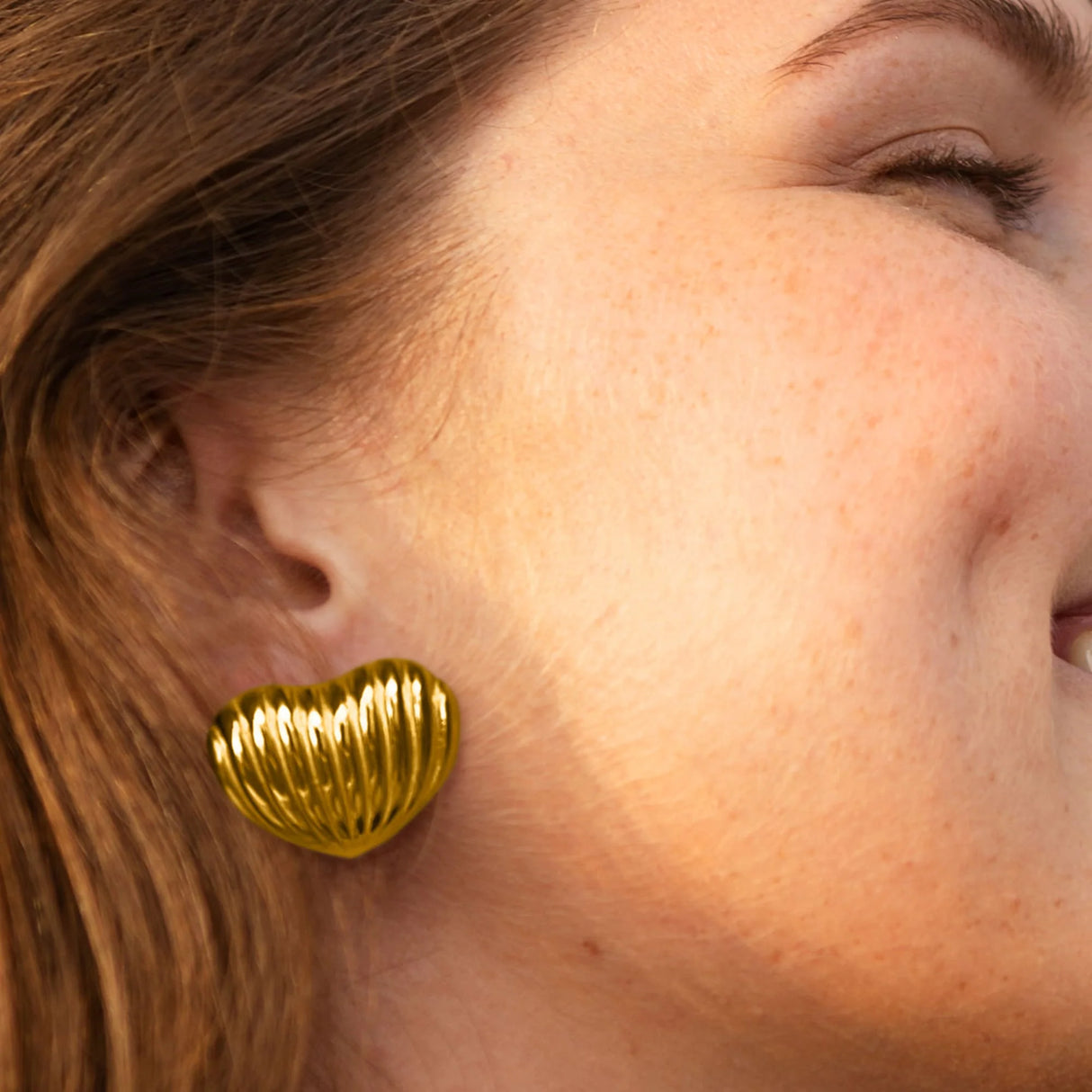 Bullion Gold Ridged Heart Gold layered Stud Earrings