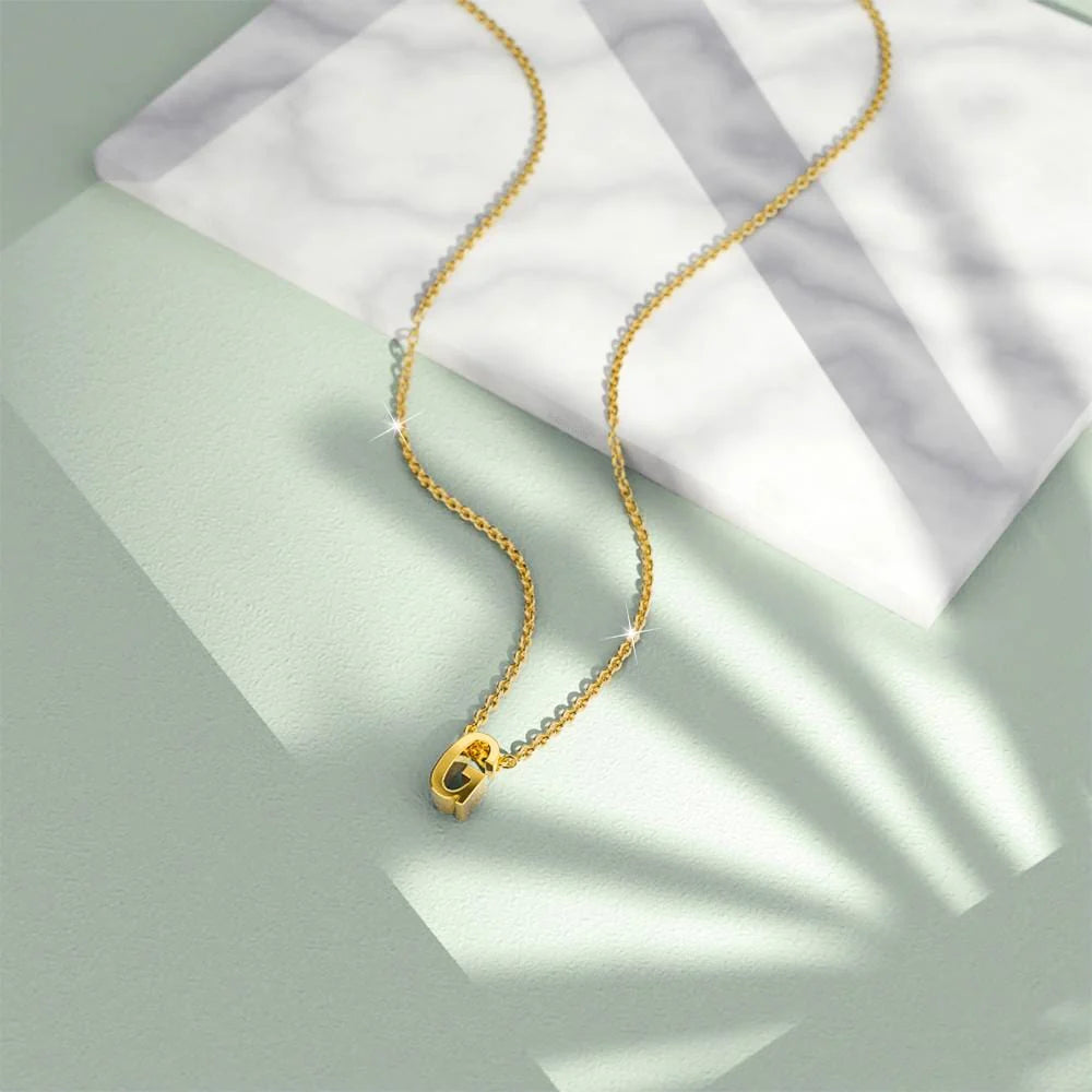 Bullion Gold Initials Brick Alphabet Letter Necklace Gold Layered Steel Jewellery