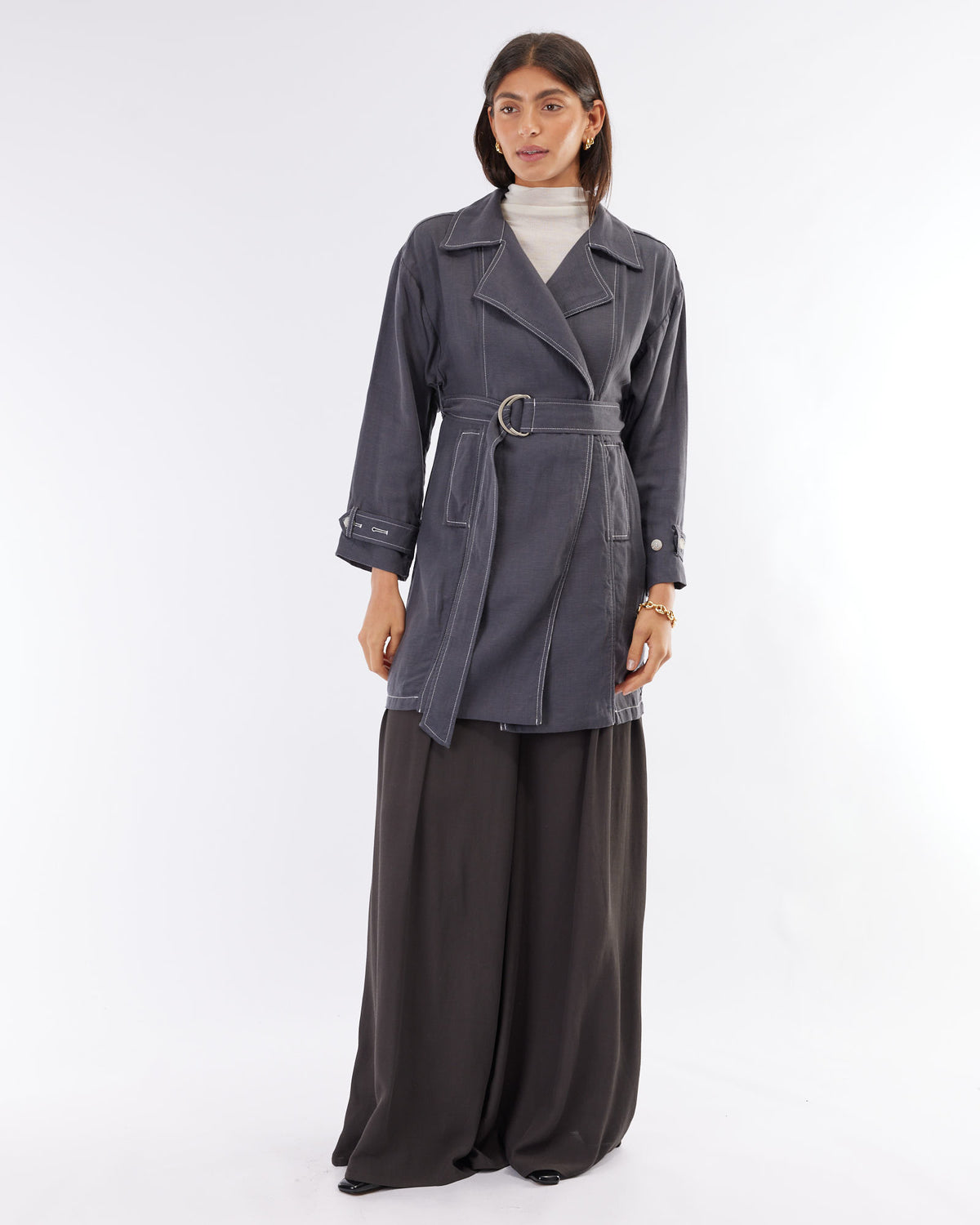 Amelius Elvie Linen Trench Jacket - Evening Blue