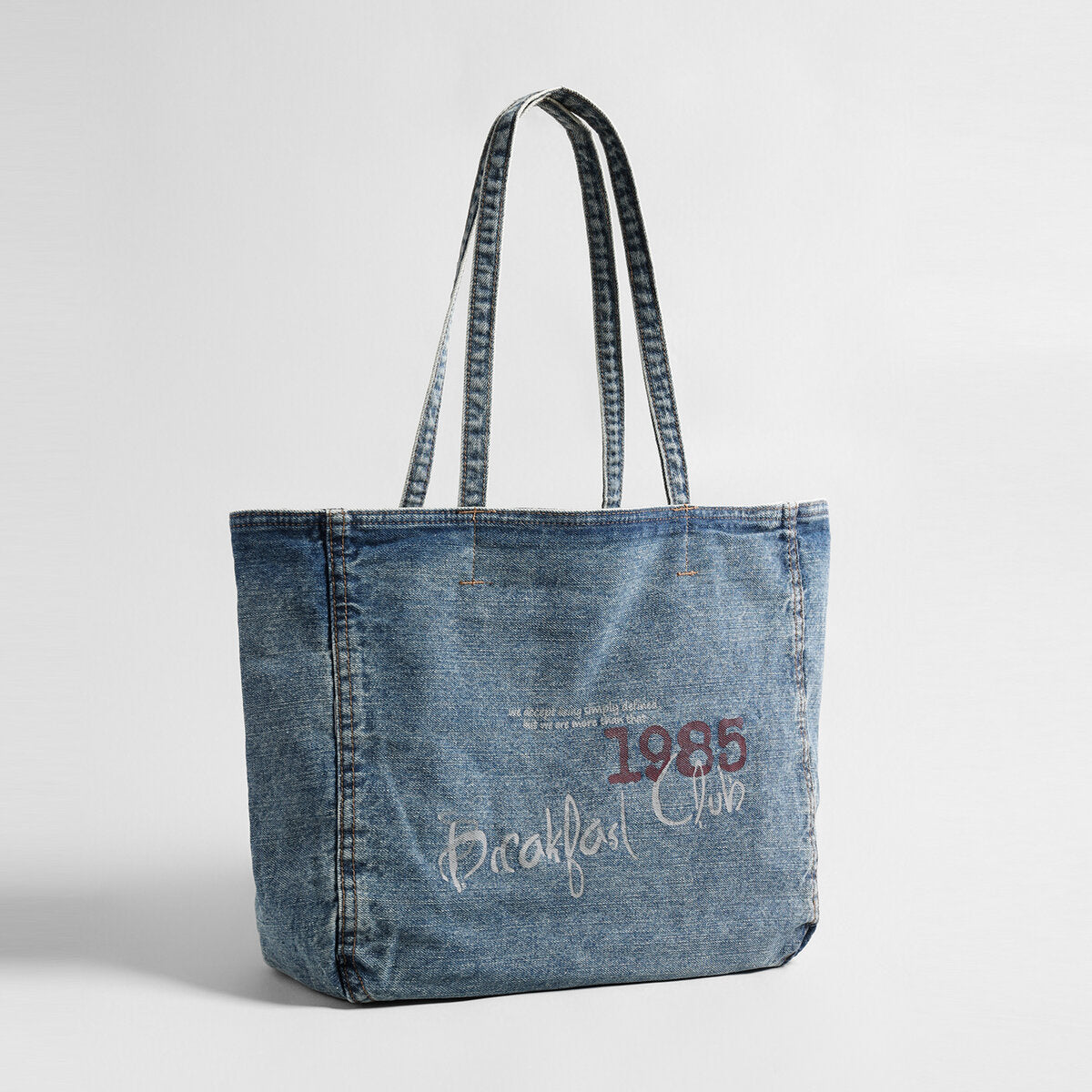 Vintage Washed Denim Large Capacity Tote - Denim