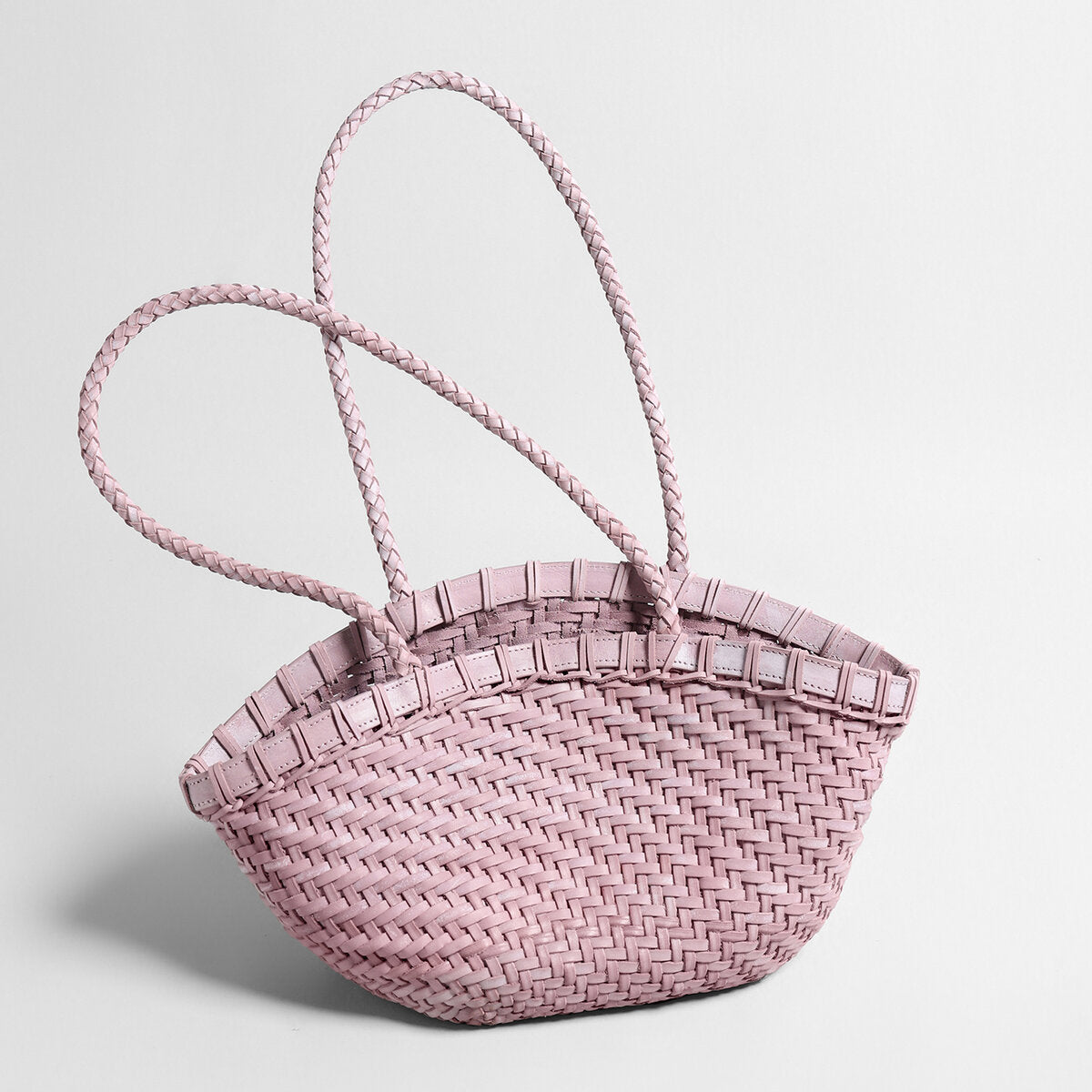 Handwoven Leather Flared Market Basket Tote - Lilac
