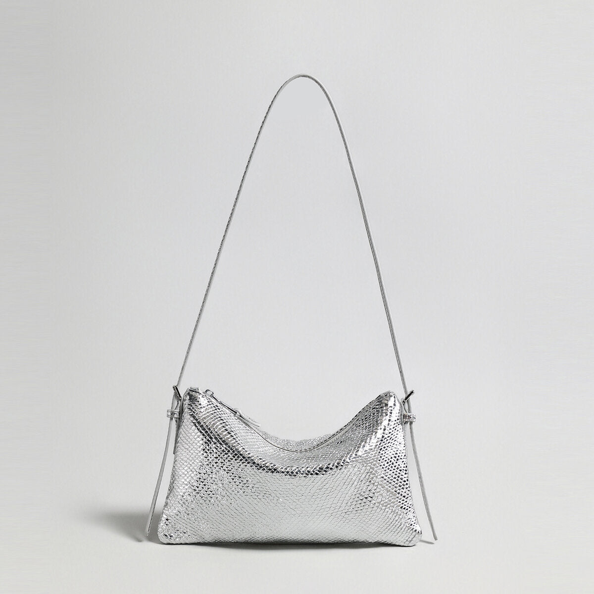 Snake-Embossed Lambskin Mini Hobo - Silver