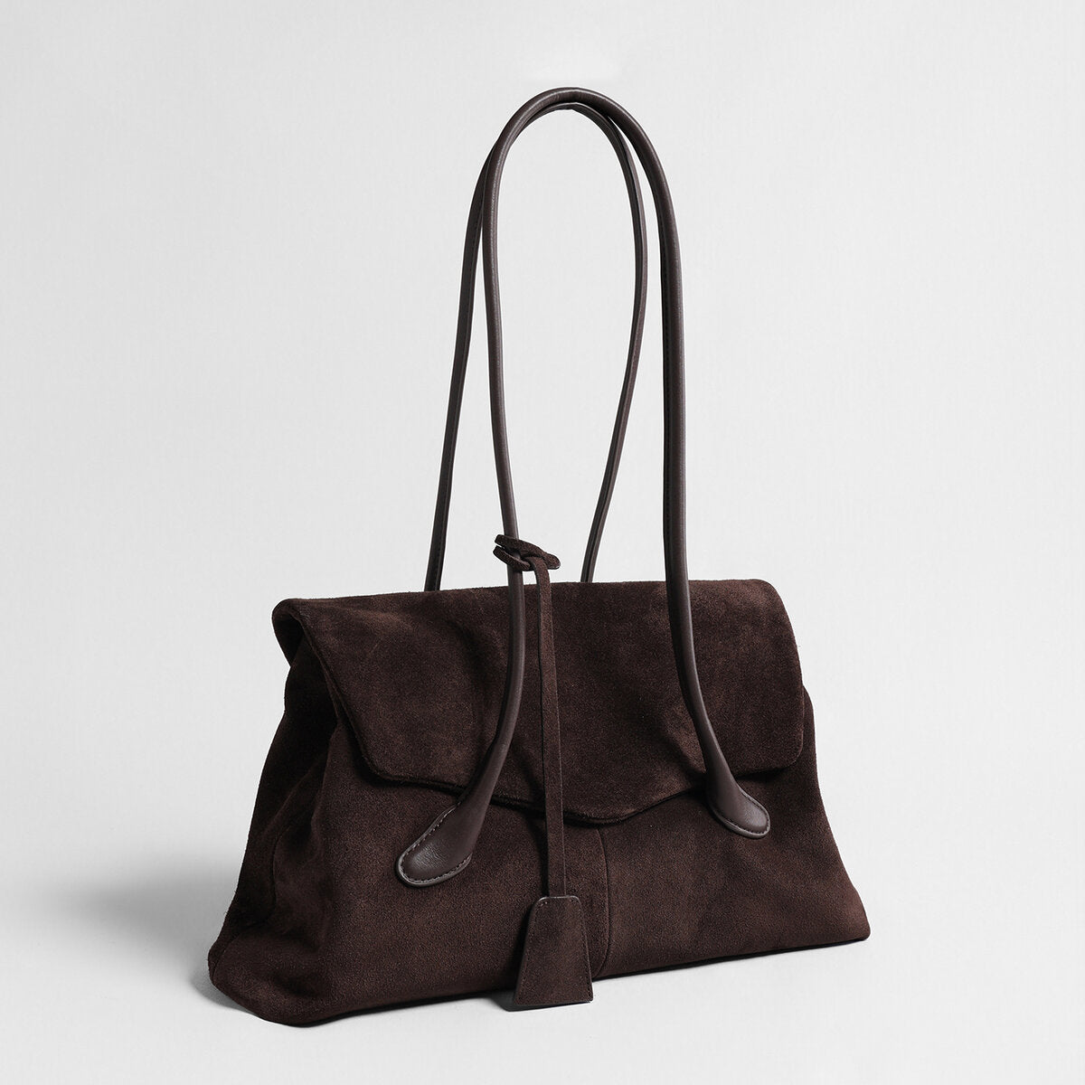 Suede Leather Oversized Tote Bag - Chocolate