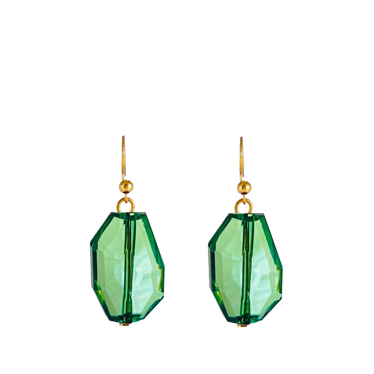 Liv Oliver 18K Gold Green Faceted Geometric Earrings