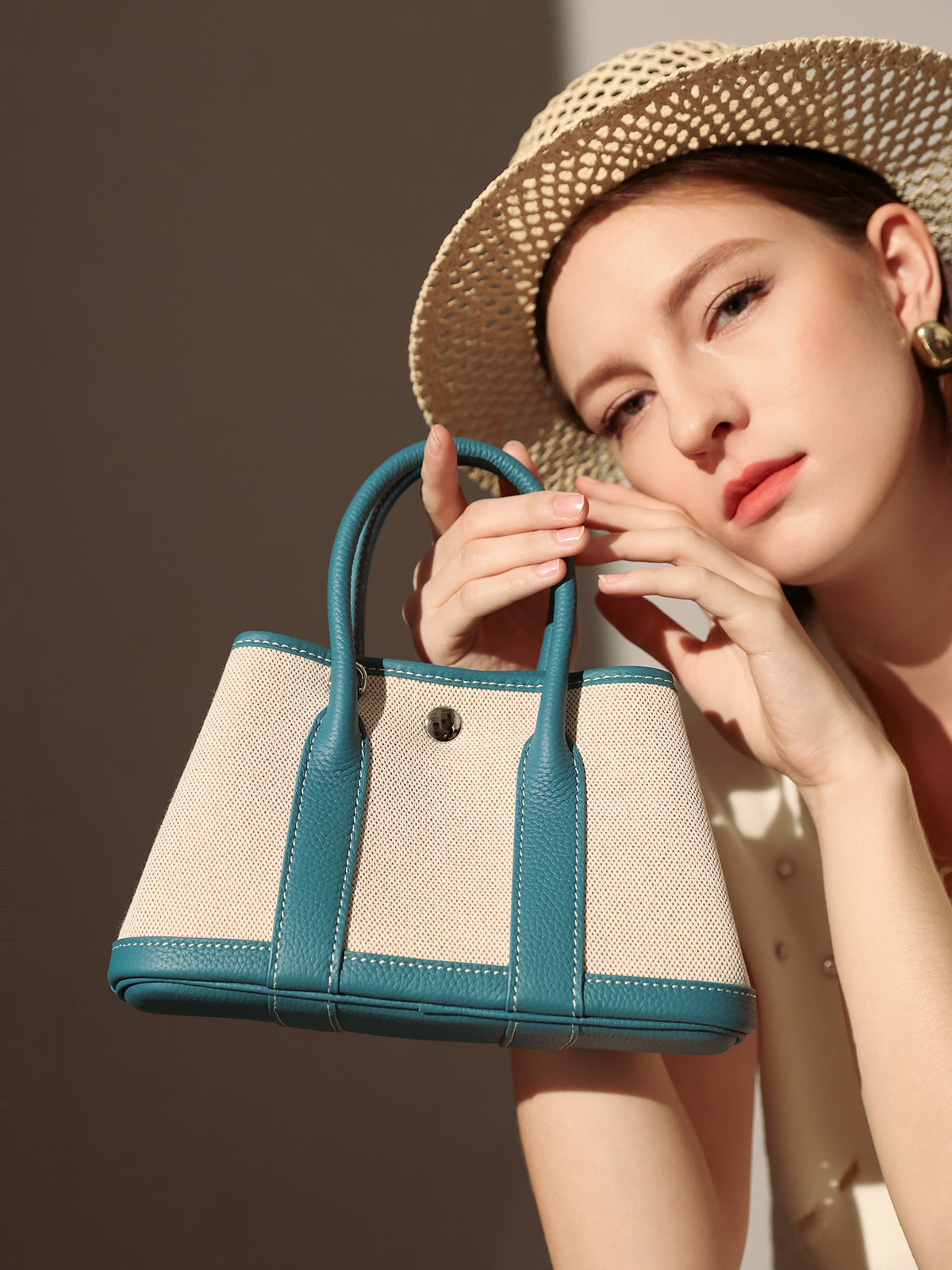 Botanical Canvas & Leather Garden Tote Bag - Blue