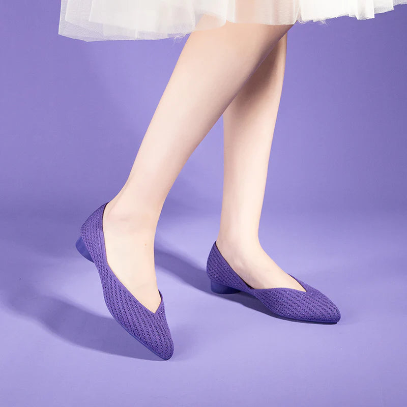 Pointed Toe Knit Ballet Flats - Purple