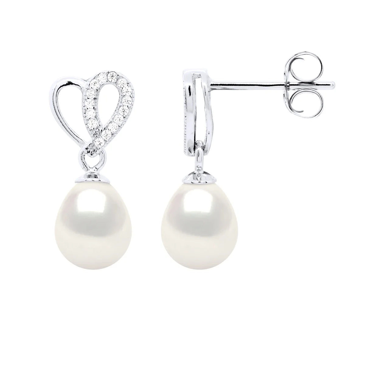 Drop Earrings Freshwater Pearl & Cubic Zirconia White Sterling Silver 7-8mm