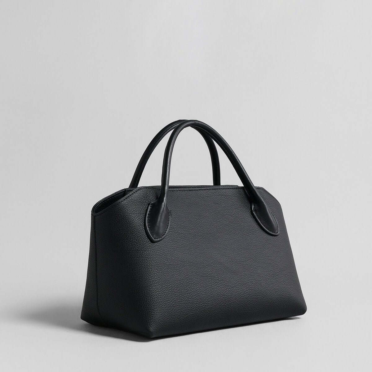 Pebbled Leather Structured Bowling Bag - Black