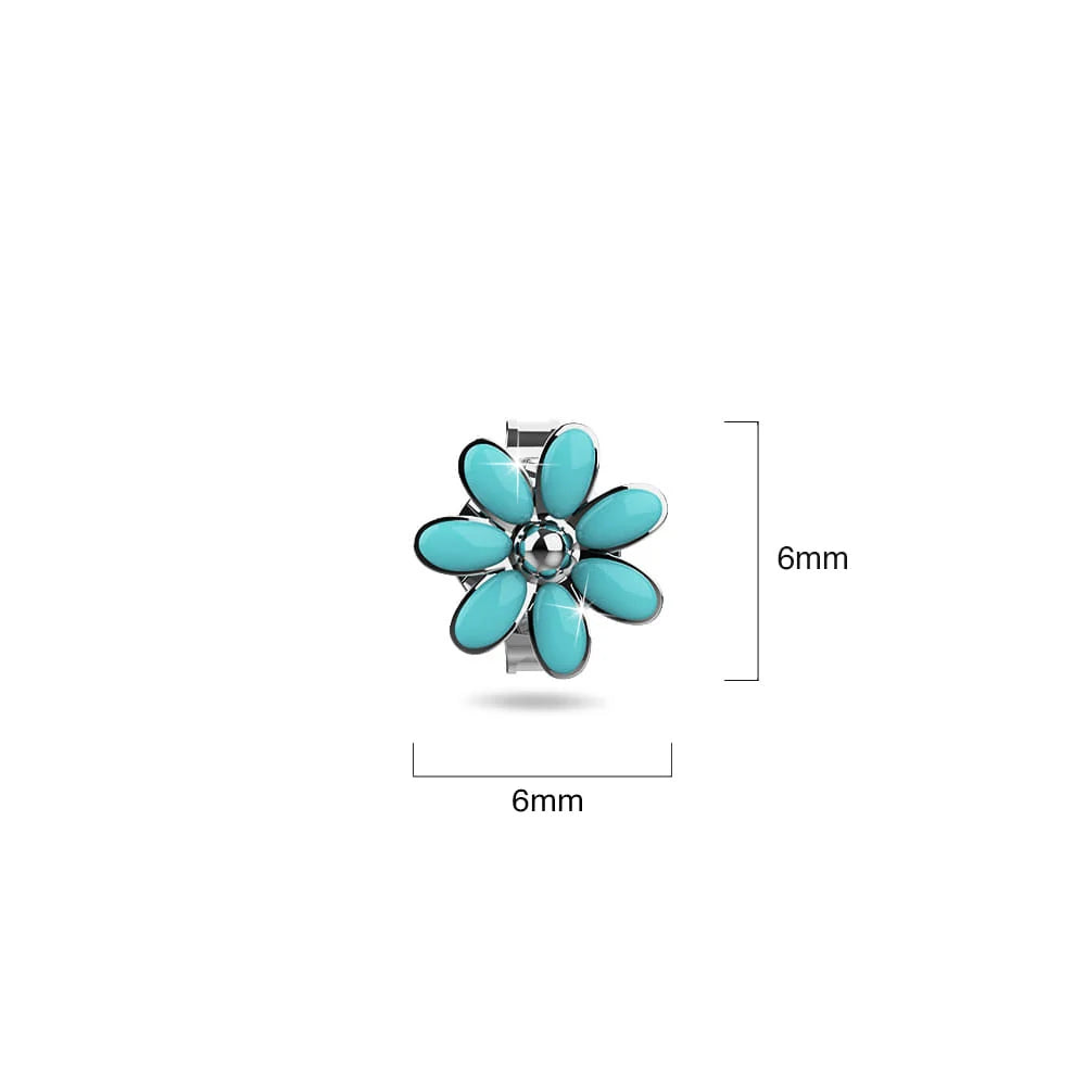 Solid 925 Signature Silver Victorian Teal Petals Stud Earrings