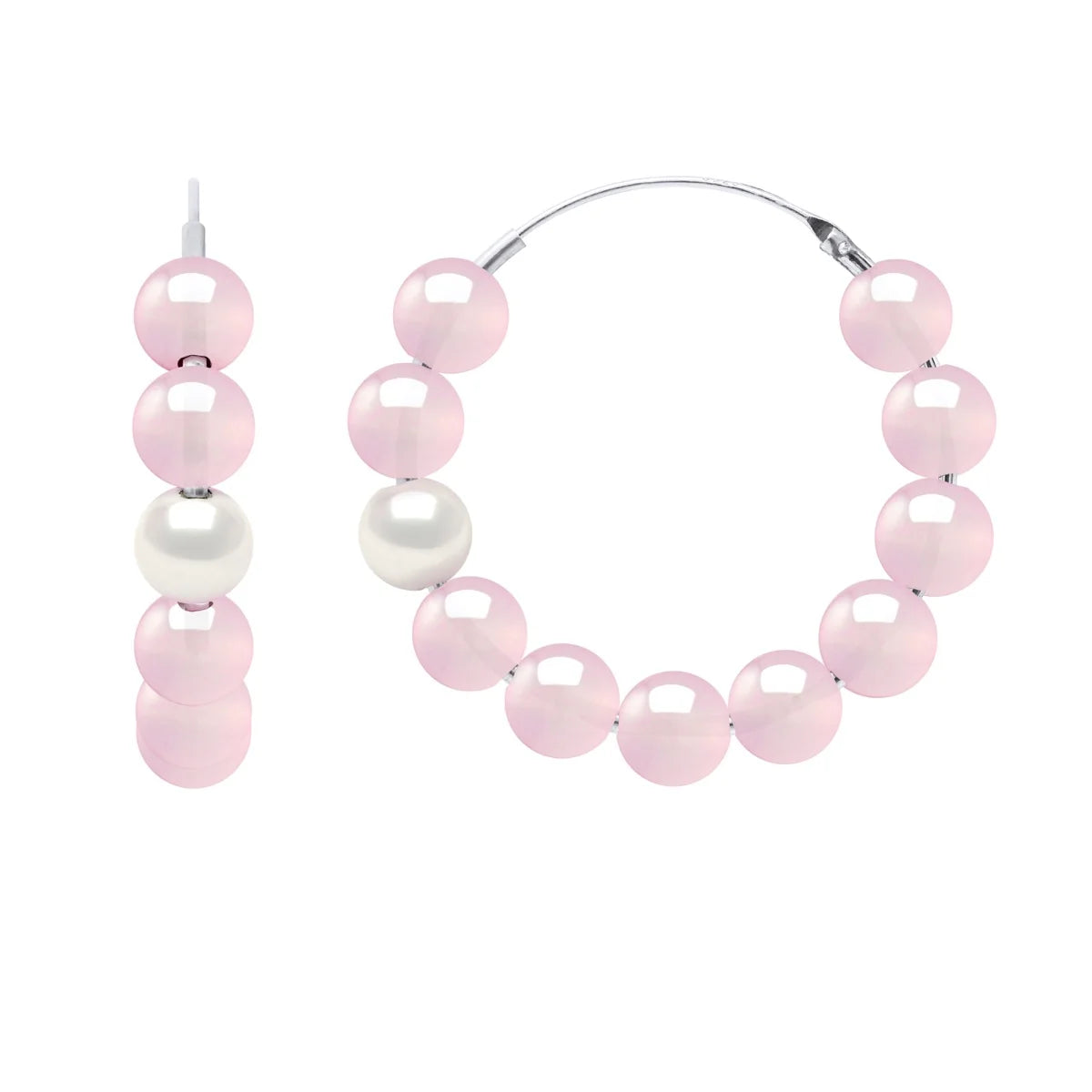 Earrings Freshwater Pearl & Rose Agate White Sterling Silver