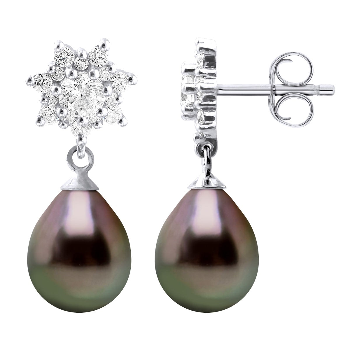 Earrings Real Cultured Tahiti Pearls Pear 8-9 mm - Longueur 42 cm