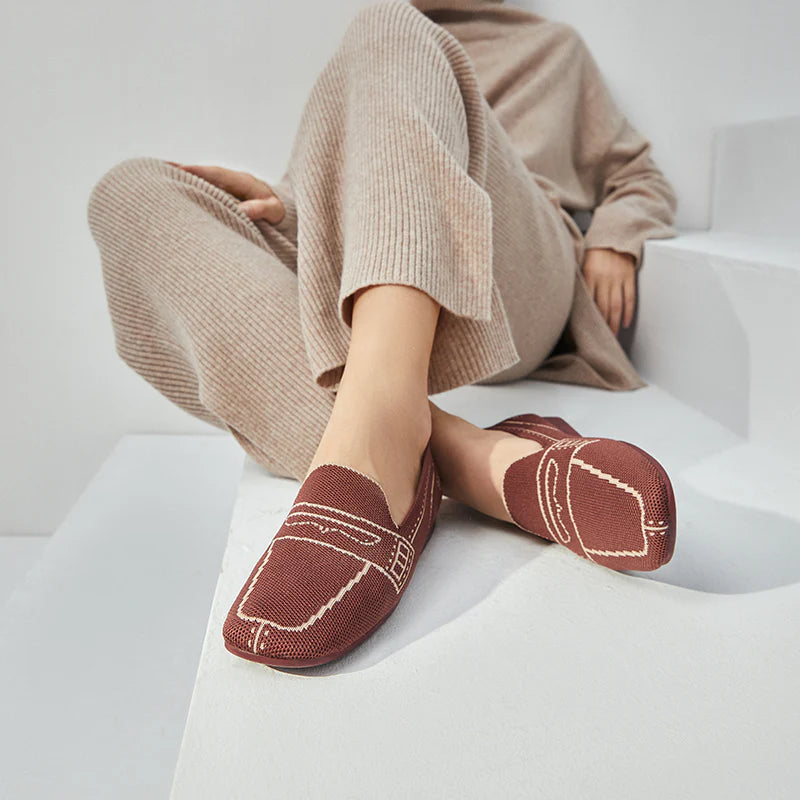 Comfortable Slip On Square Toe Loafers - Wine