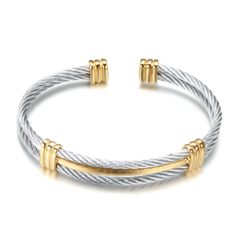 Stephen Oliver 18K Gold Two Tone Plated Cable Cuff Bangle