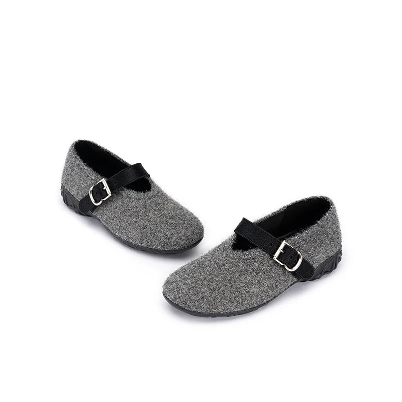 Fuzzy Mary Jane Flats - Grey