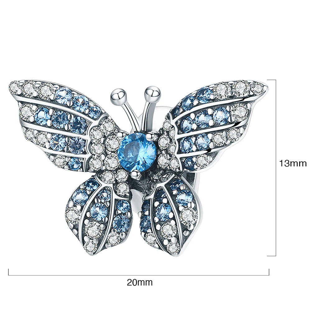 Solid 925 Sterling Silver Blue Butterfly Animal Pandora Inspired Charm