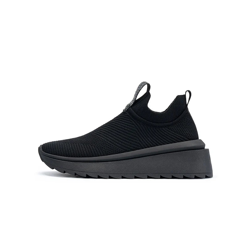 Slip-On Knit Wedge Sneakers - Black