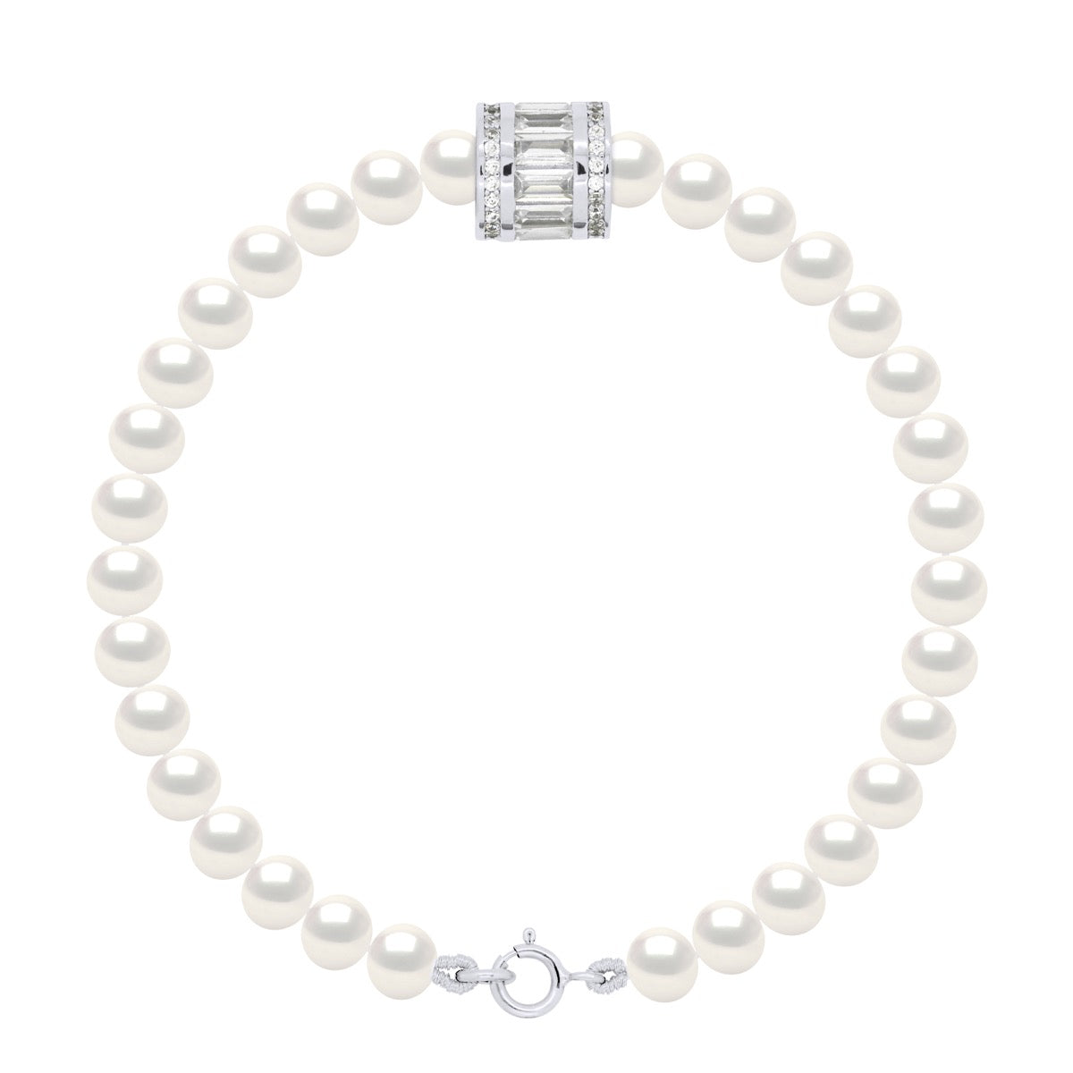 Bracelet Row of Real Cultured Freshwater Pearls Semi Round 5-6 mm - Natural White - Longueur 42 cm