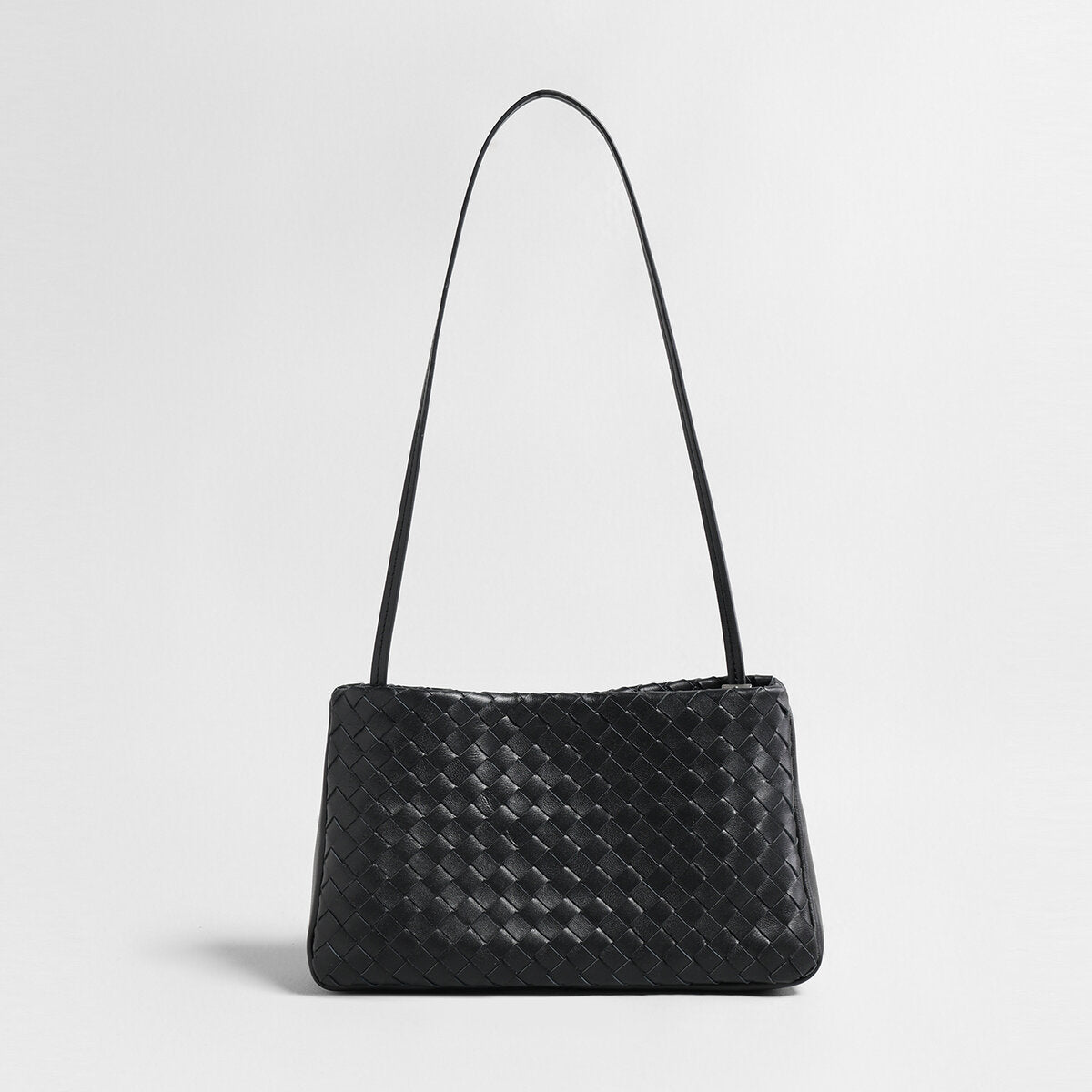 Woven Lambskin Shoulder Bag - Black