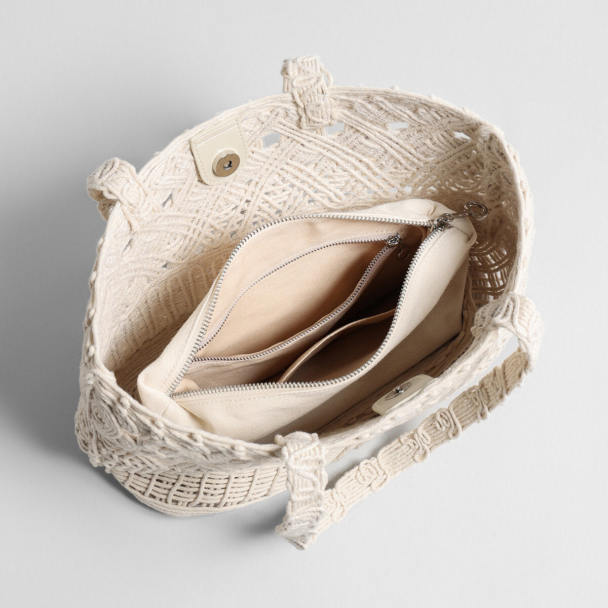 Macrame Woven Tote Bag - Ivory