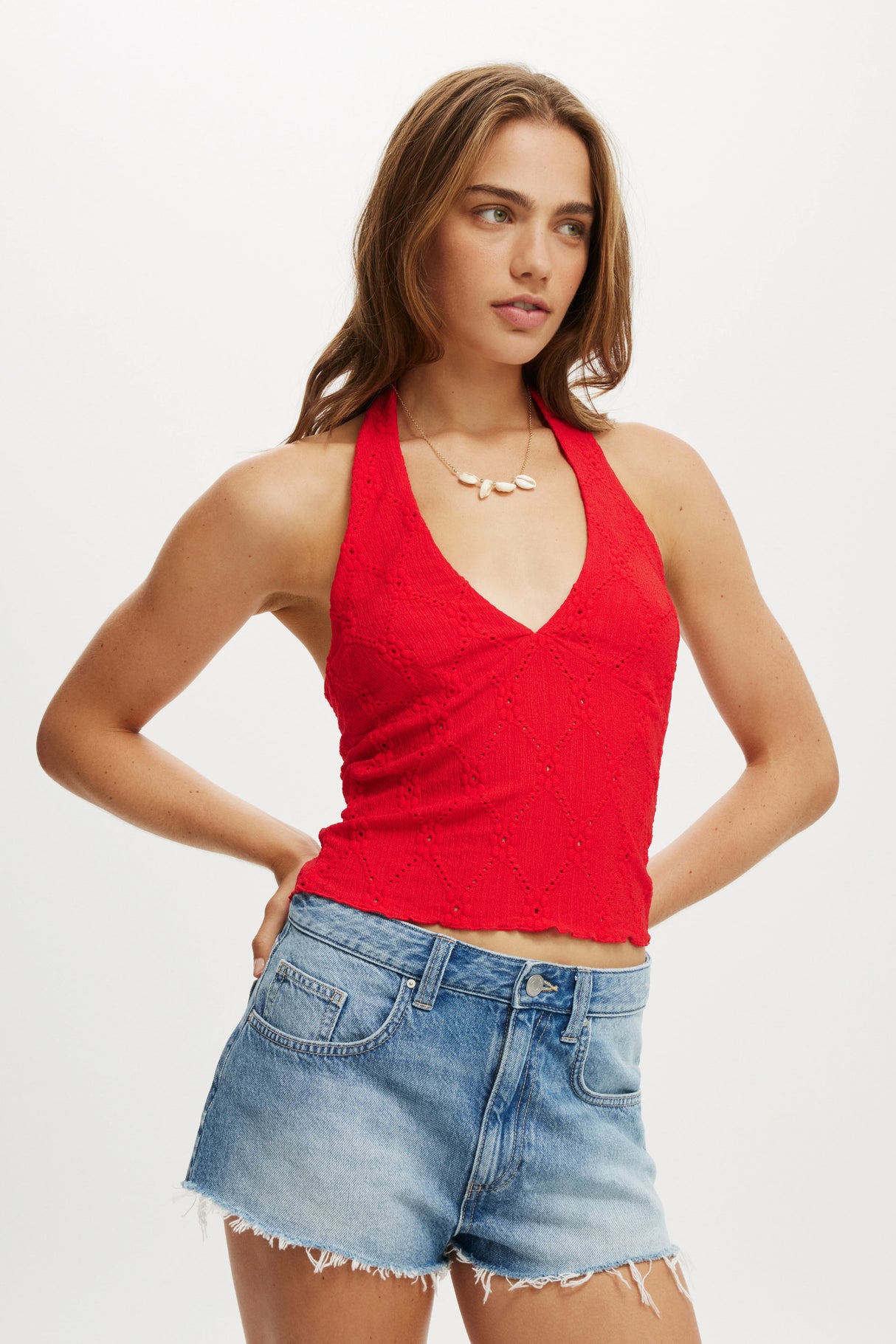 Cotton On Women's Kaia Textured Halter - Lava Flare
