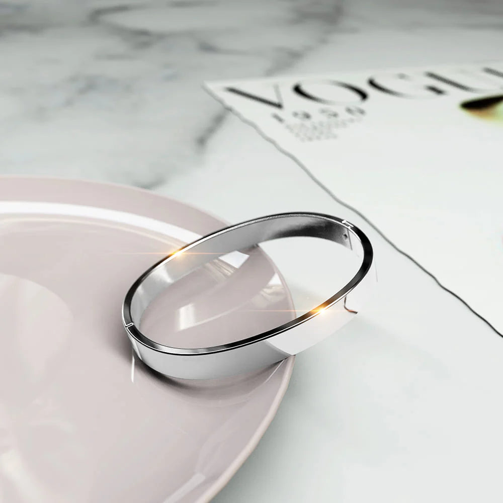 Bullion Gold Serena Solid Flat Hinged Bangle in Silver