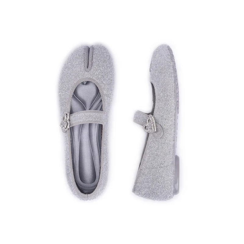 Oriental Split Toe Mary Jane Flats - Grey