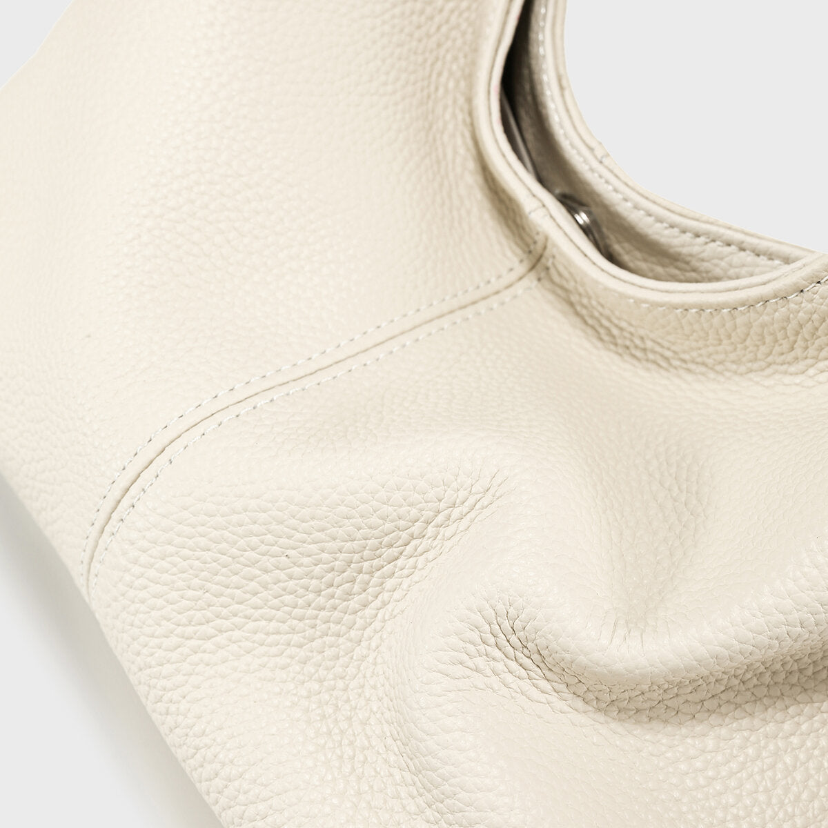 Premium Calfskin Leather Slouchy Hobo Bag - Ivory