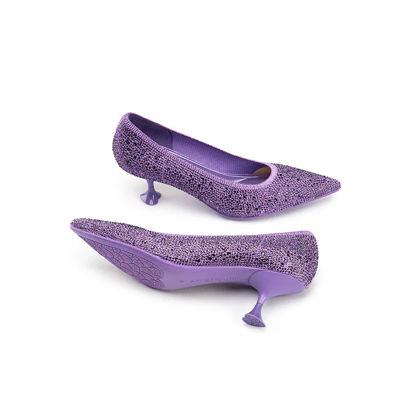 Cocktail Rhinestone Kitten Heels - Purple