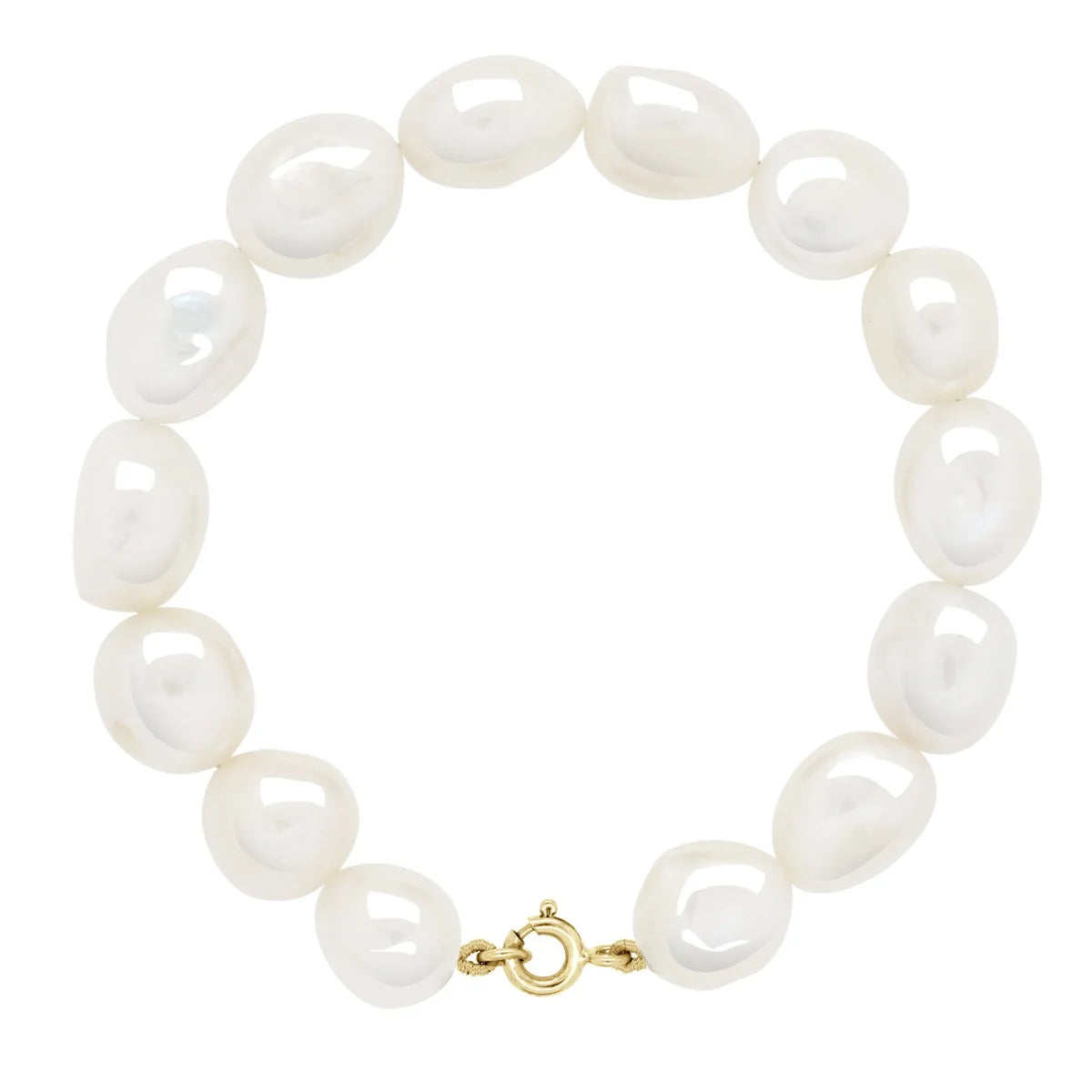 Bracelet Baroque Baroque Freshwater Pearl White Yellow Gold 11-12mm