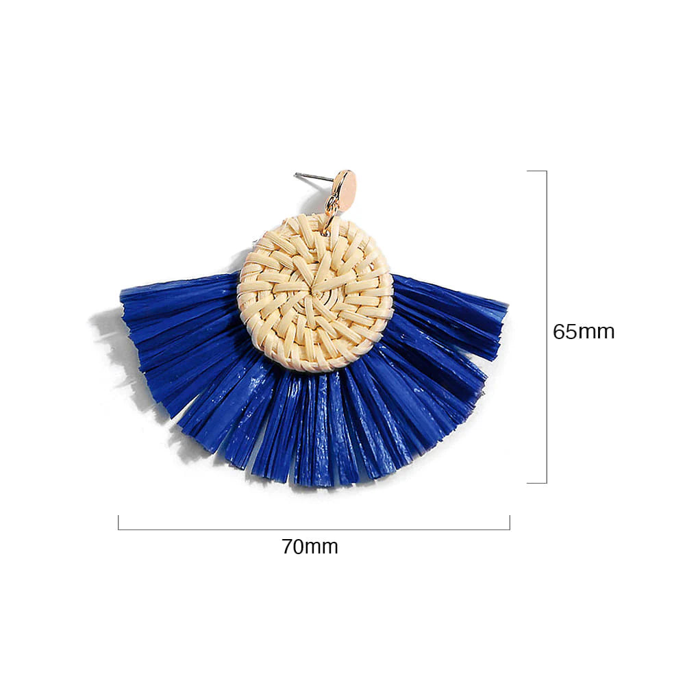 Im A Fan Royal Blue Raffia Earrings