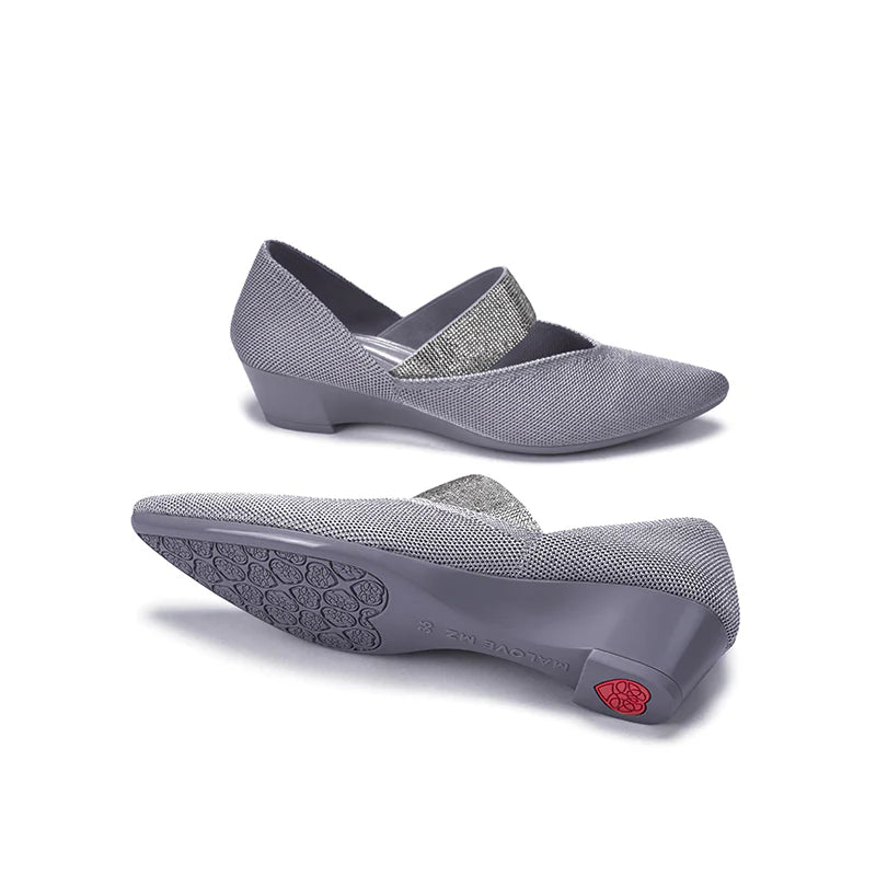 Princess Crystal Strap Mary Jane Wedges - Grey