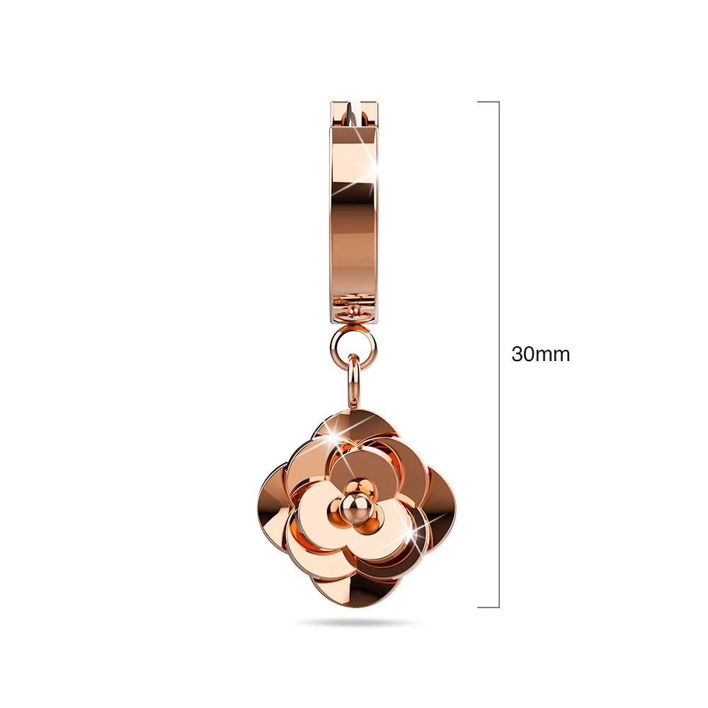 Bullion Gold Dainty Rose Layered in Rose Gold Stainless Steel Drop Earrings