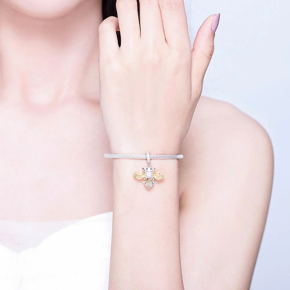 Solid 925 Sterling Silver Crystal Yellow Bee Animal Bracelet