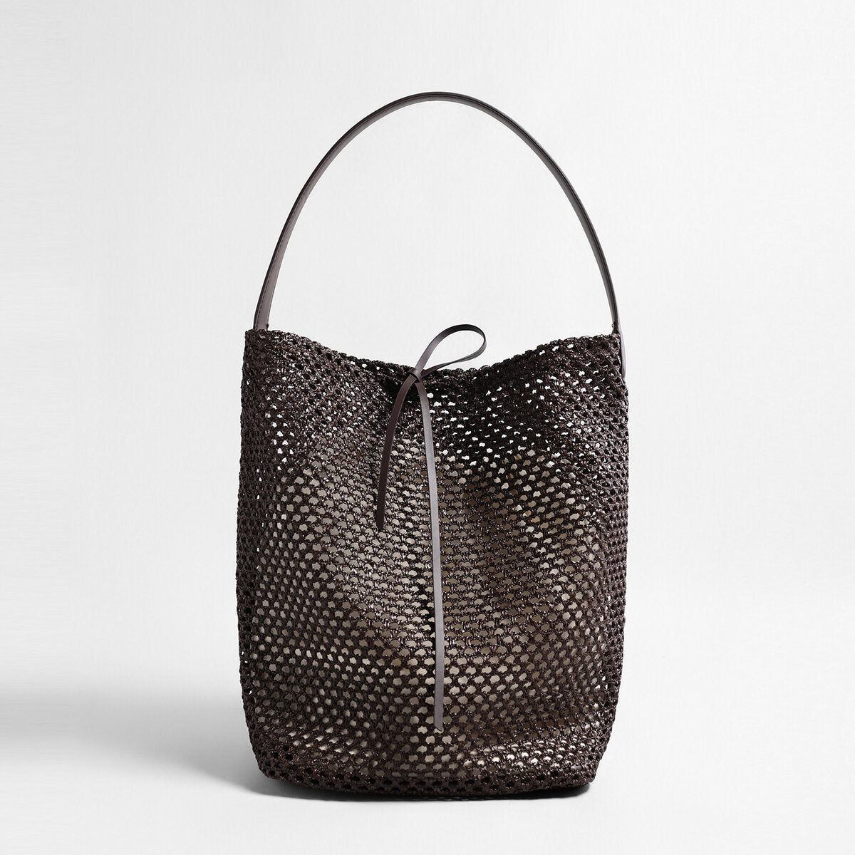 Handwoven Straw Bucket Tote - Chocolate
