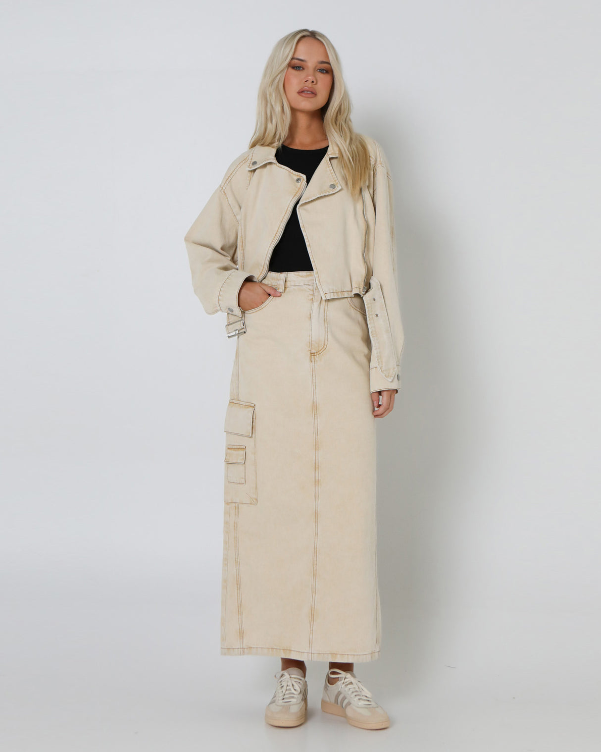 Lost In Lunar Women's Hutton Biker Jacket - Beige Denim