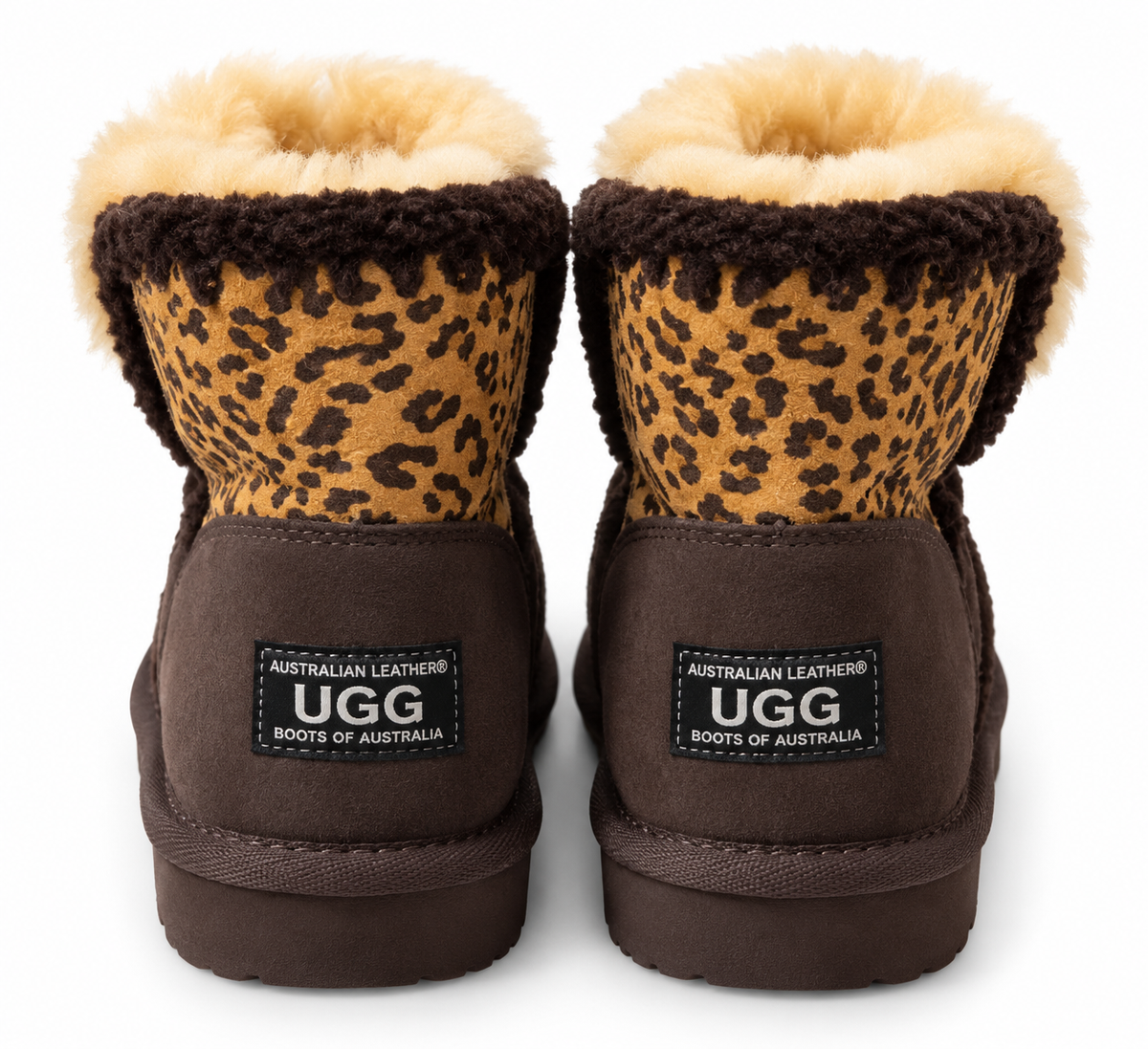 Australian Leather Ugg Mini Leopard Trim Eskimo - Chocolate - AU4
