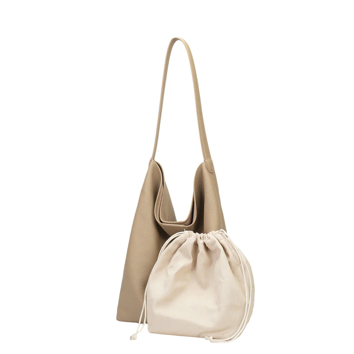 BAMEI Genuine Cowhide Slouchy Tote Bag 2-in-1 Set - Taupe