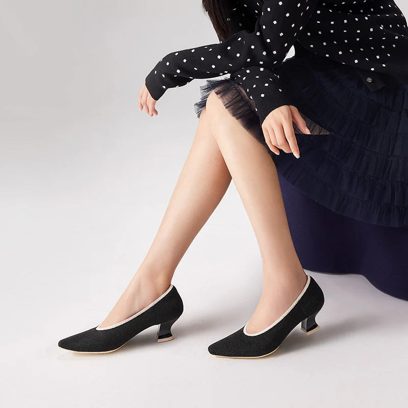 Modish Slip-On Block Heel Pumps - Black