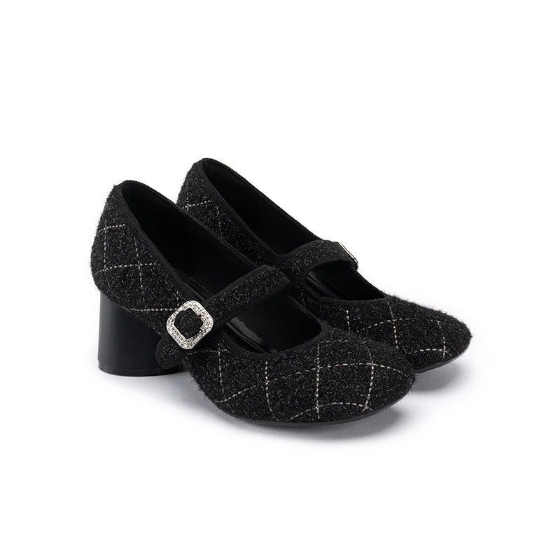 French Vintage Mary Jane Block Heels - Black