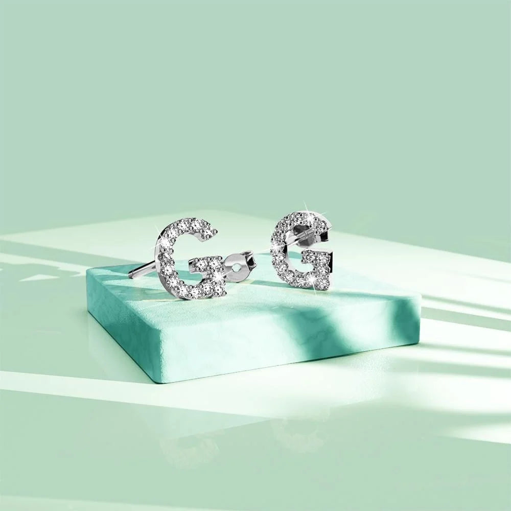 Solid 925 Sterling Silver Glamour Alphabet Letter Earrings