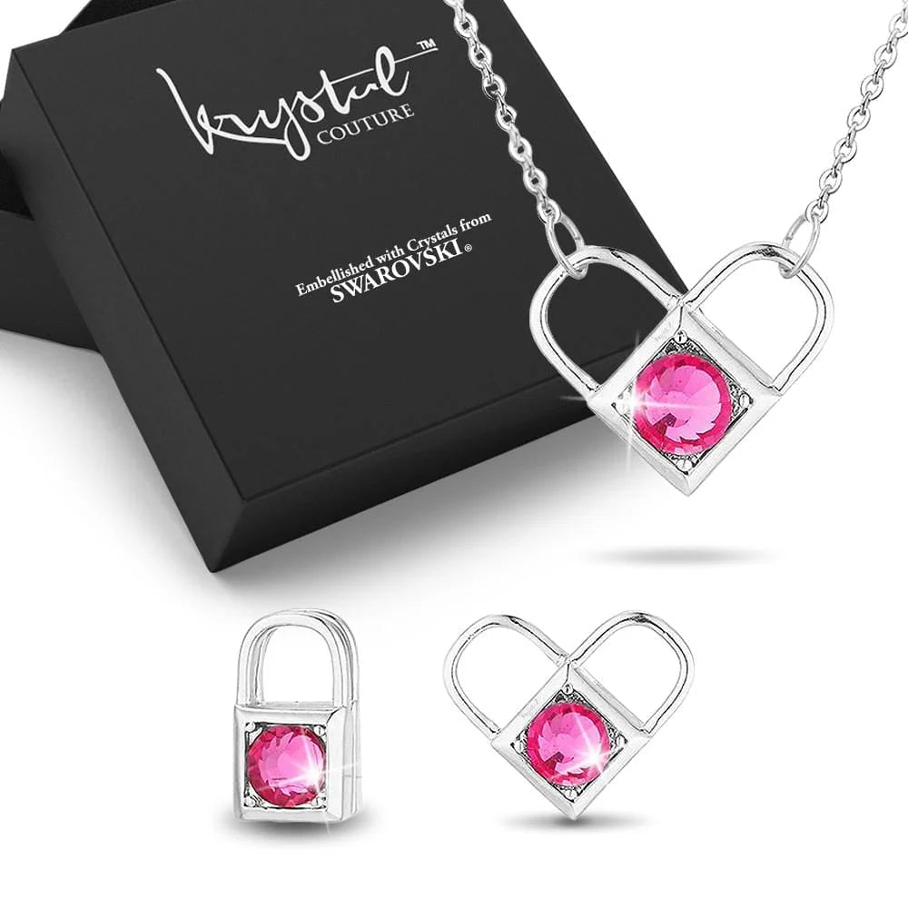 Boxed Celeste Heart Necklace and Earrings Set Embellished with SWAROVSKI® crystals