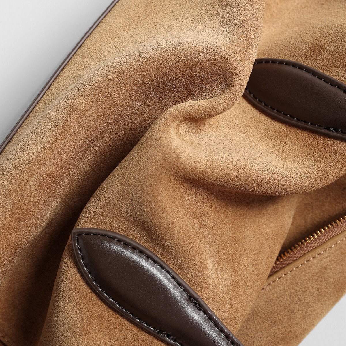 Suede Leather Structured Pillow Tote Bag - Camel