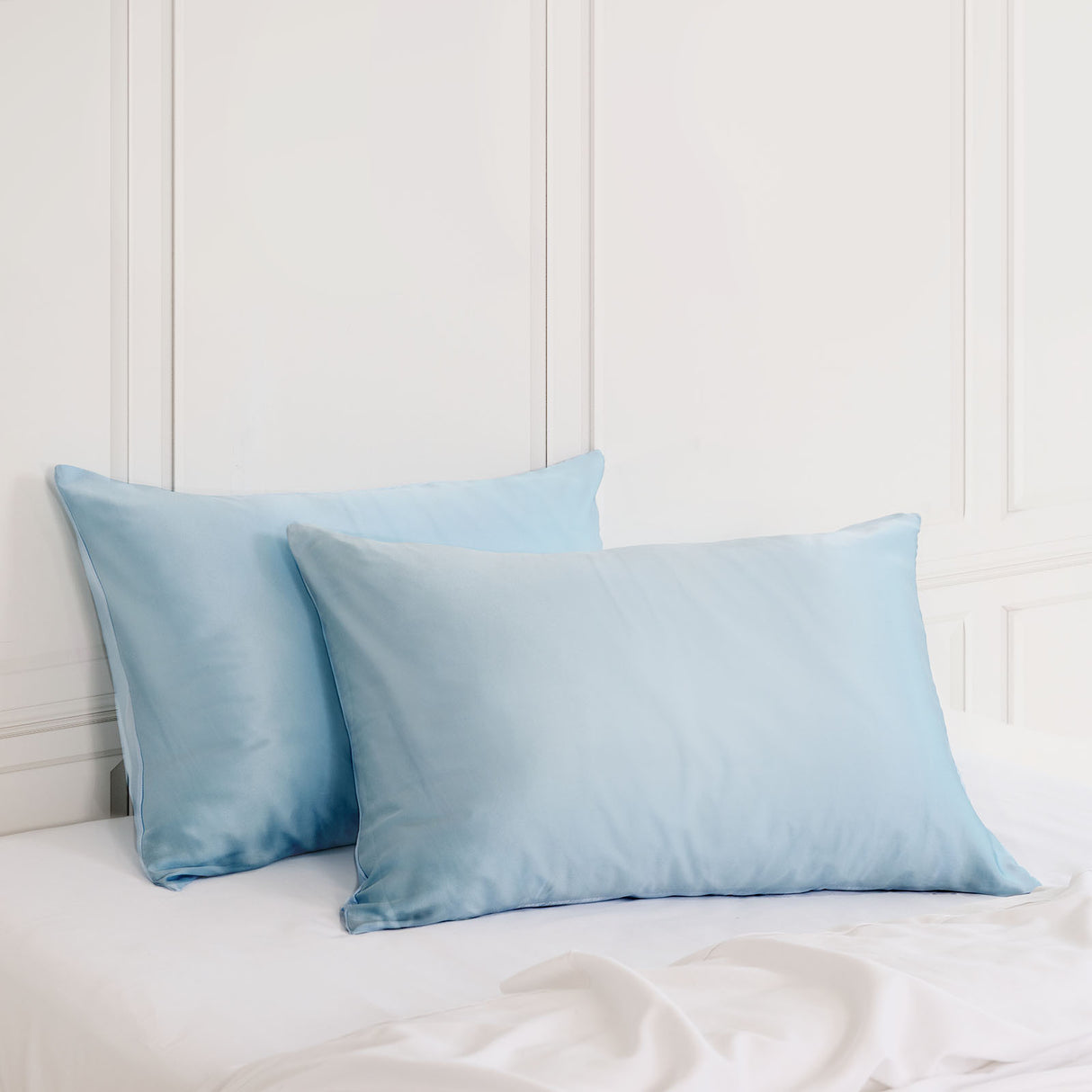 MULBERRY SILK PILLOW CASE TWIN PACK - SIZE: 51X76CM - SOFT BLUE