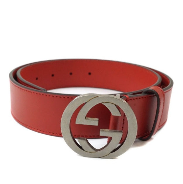 Gucci GG Interlocking Buckle Leather Belt - Red